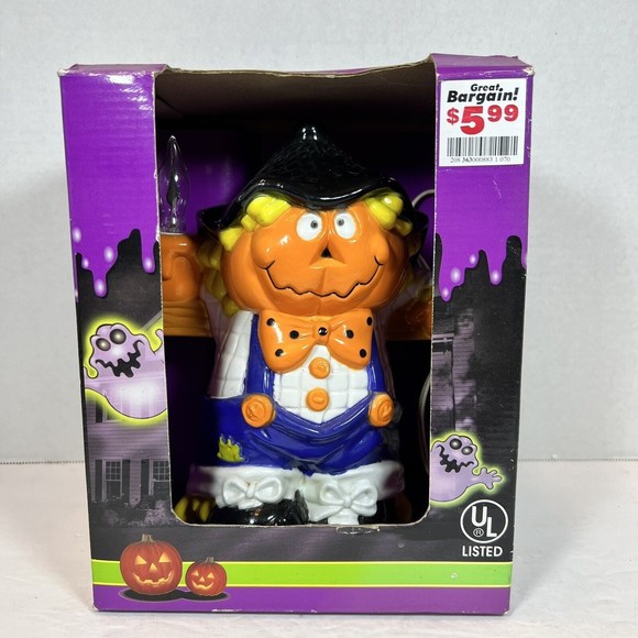 VTG Lighted Pumpkin Scarecrow Plastic Halloween Corded On/Off Switch With Box - Picture 7 of 9